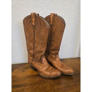 Women's Ostrich Leather Cowboy Boots Tan Western Style